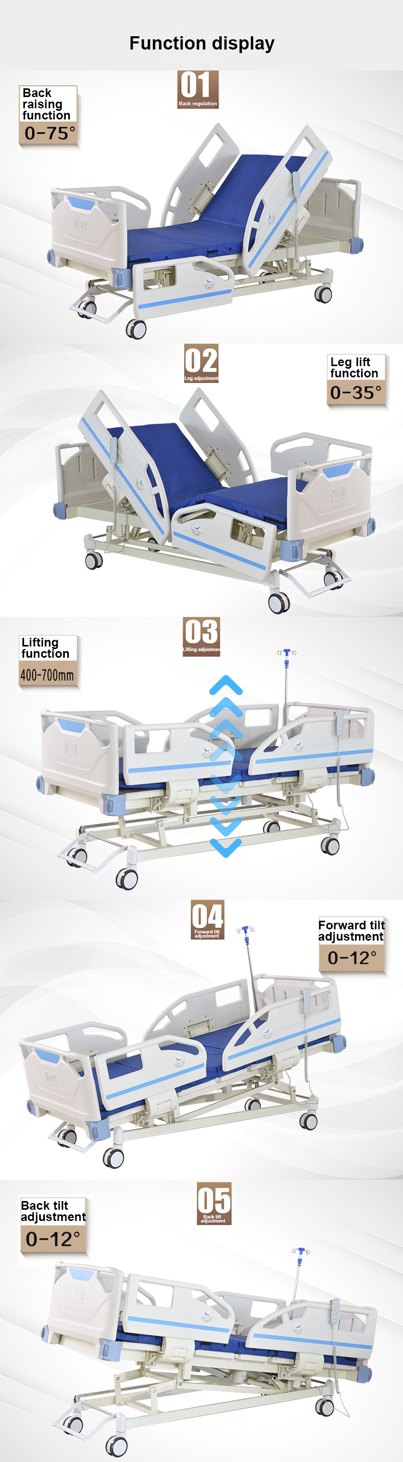 five function electric hospital bed 